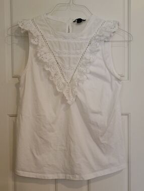 J. Crew Women's XS White Ruffled Eyelet Neckline Blouse